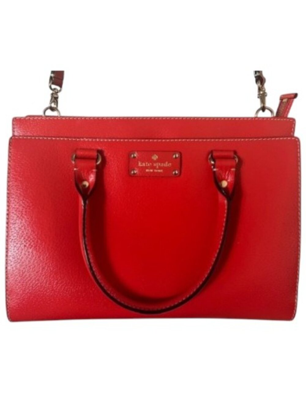 Kate Spade New York Red Pebbled Satchel with Double Handles & Inner Pockets *NEW